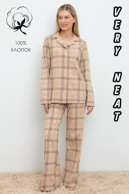 ЕП 20168/бежевый,текстильная клетка пижамы жен