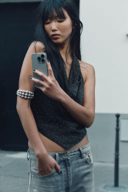 SATIN HALTER TOP WITH RHINESTONES - Zara фото 2