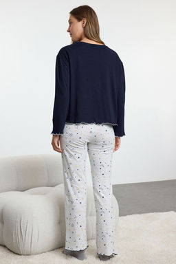 Trendyolmilla Lacivert Varakl? Galaksi Desenli Baby Overlok Detayl? Orme Pijama Tak?m? THMAW25PT00205