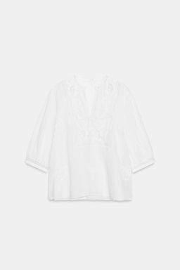 CAMISA BORDADOS ENCAJE ZW COLLECTION / Blanco