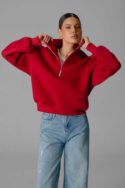 Арт. 1902 Свитшот женский с начесом полузамок 42-50 (5 шт) Цвет:красный