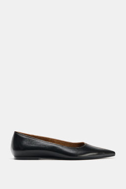 LEATHER BALLET FLATS WITH TOPSTITCHING - Zara фото 4