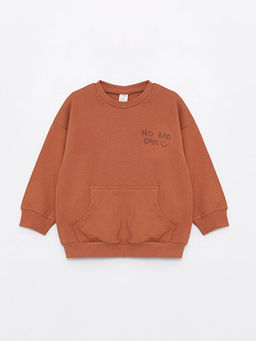 Bisiklet Yaka Bask?l? Erkek Bebek Sweatshirt