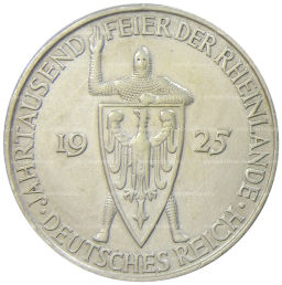5 рейхсмарок 1925 года D Германия Тысячелетие Рейнской области (Рейнланда)