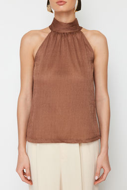 Trendyolmilla Mint Regular/Normal Kal?p Dik Yaka Fit Pilise Esnek Orme Bluz TWOSS23BZ00952 фото 10