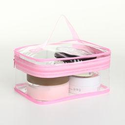 Косметичка-сундучок на молнии, маленькая, с ручкой, прозрачная, розовая - Simaland фото 3