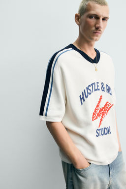 CAMISETA PUNTO RETRO BANDAS / Blanco roto