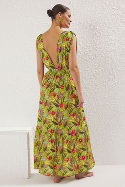 Cicek Desenli Dokuma S?rt Dekolteli %100 Pamuk Maxi Plaj Elbise TBESS25EL00100 - Trendyolmilla фото 8