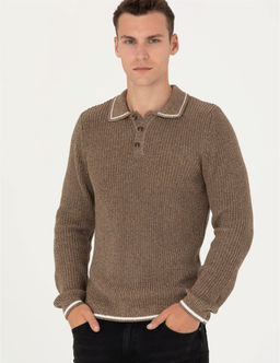 Kahverengi Slim Fit D__meli Polo Yaka Triko Kazak - Pierre cardin фото 3