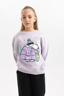 Мягкий толстый свитшот Snoopy с круглым вырезом для девочек - Defacto фото 3