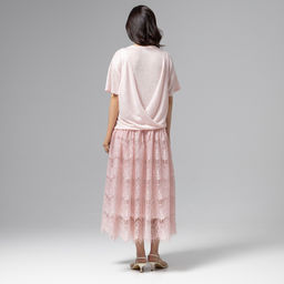 Платье комбинированное с кружевом, Доведу до мечты (soft pink) - Charutti фото 5