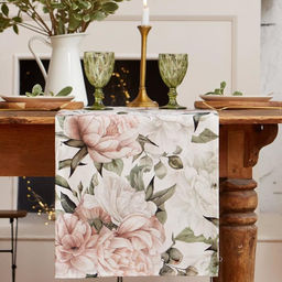 Дорожка на стол Этель «Пионы» 40×145 ±5 см, 100% хлопок, саржа 190 г/м², белая/розовая