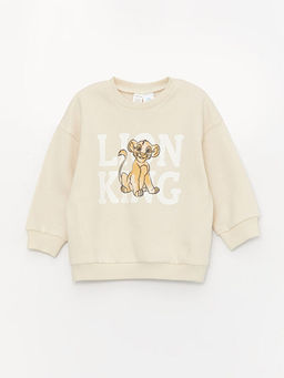 Bisiklet Yaka Uzun Kollu Aslan Kral Bask?l? Erkek Bebek Sweatshirt