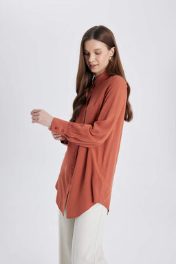 Рубашка-туника стандартного кроя с длинными рукавами - Defacto фото 5