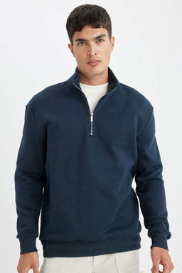 Comfort Regular Fit Rahat Kal?p Dik Yaka Fermuarl? Kal?n Basic Duz Sweatshirt - Defacto фото 15