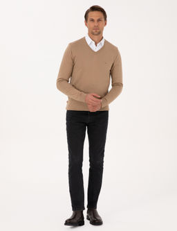 Camel Slim Fit V Yaka Basic Triko Kazak - Pierre cardin фото 4