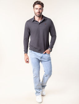 VILATTE / Джемпер-поло из эластичного футера с застежкой на пуговицы  фото 3