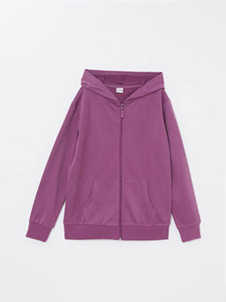 Kap??onlu Basic Uzun Kollu K?z ?ocuk Fermuarl? Sweatshirt