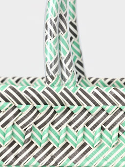 Сумка плетёная, 30×15×35 см, пластик, бирюзовая с чёрным