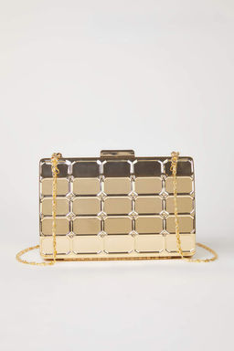 Metalik Alt?n Uc Boyutlu Abiye Kad?n S?k Mini Clutch El Cantas? TAKSS25PY00004
