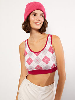 U Yaka Baklava Desenli Kad?n Triko Atlet