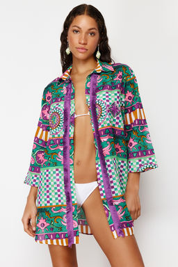 TRENDYOLMILLA Etnik Desenli Dokuma %100 Pamuk Puskullu Plaj Gomlegi TBESS20GO0163  фото 12