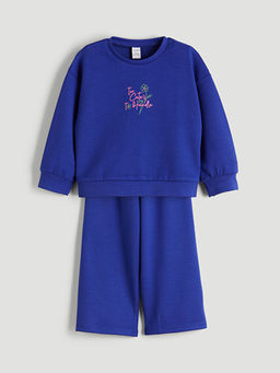 Bask?l? K?z ?ocuk Sweatshirt ve E?ofman Alt 2li