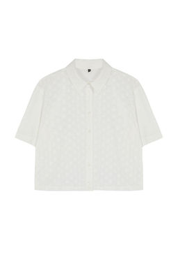 Ekru Brodeli Crop Dokuma Gomlek TWOSS24GO00225 - Trendyolmilla фото 6