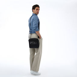 Сумка кросс-боди мужская TEXTURA, на молнии, 2 наружных кармана, 22×6×25.5 см, чёрная