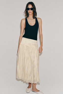 FALDA MIDI DRAPEADA ZW COLLECTION / Beige - Zara фото 6