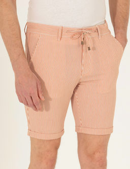 Turuncu Slim Fit Beli Lastikli _izgili Ba_c_kl_ Bermuda _ort