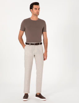 Bej Carrot Fit Ekose %100 Keten Spor Pantolon