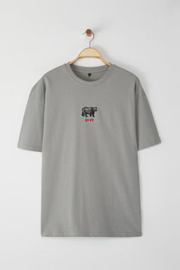 TRENDYOL MAN Siyah Oversize/Genis Kesim Geyik Nak?sl? %100 Pamuklu T-Shirt TMNSS24TS00055 - Trendyolmilla фото 2