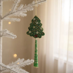 Игрушка елочная, 17 см, бисер/полифилл, зеленая, Елка с кисточкой, New year - Anna lafarg фото 4