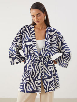 ?al Yaka Desenli Oversize Kad?n Kimono