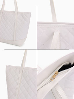 Сумка - шоппер женская на молнии, 35×12×27 см, со стёжкой, белая