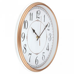 Часы настенные "Гран-маркиз" д31-33см, h5,4см, мягкий ход, циферблат белый; цифры арабские, черный; корпус пластик, белый/медный, в коробке (Китай)
