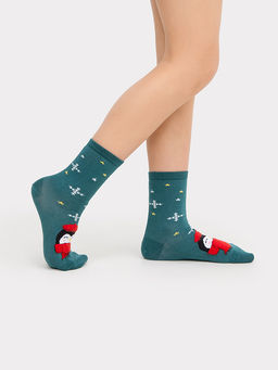 Цена за 5 пар! Носки детские зеленый с рисунком в виде пингвинов - Mark formelle фото 2