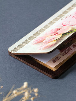 Купюрница свадебная "С днём свадьбы" розовые тюльпаны, 19х9,5х0,7 см, вид 1