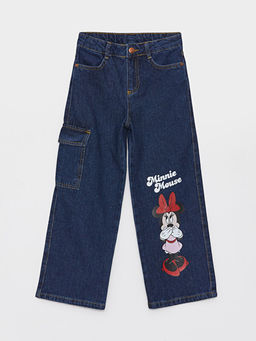 Minnie Mouse Bask?l? K?z ?ocuk Kargo Jean Pantolon