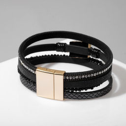 Браслет кожа на магните «Нэйчурал», бело-чёрный в серебре, 19.5 см