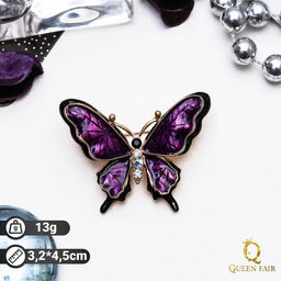 Брошь «Бабочка» дарк, цвет чёрно-фиолетовый в чернёном золоте