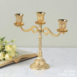 Подсвечник на 3 свечи золото 23 см / 303G /уп 48/