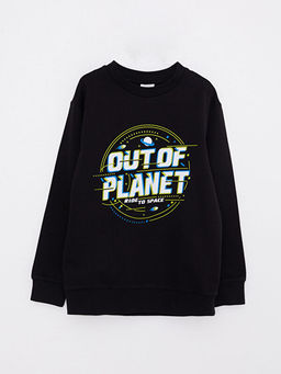 Bisiklet Yaka Bask?l? Uzun Kollu Erkek ?ocuk Sweatshirt