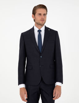 Lacivert Slim Fit Y_n Kar___ml_ Tak_m Elbise