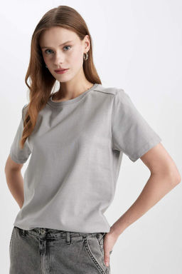 Beyaz Regular Fit Bisiklet Yaka Casual Premium Basic Duz K?sa Kollu Tisort - Defacto фото 3