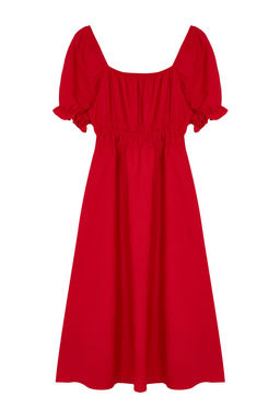 TRENDYOLMILLA K?rm?z? Belden Ac?lan Balon Kollu Midi Dokuma Elbise TWOSS22EL1768 фото 19