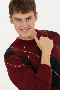 U. S. Polo Assn Мужской трикотажный свитер вишневого цвета с круглым вырезом - U.s. polo assn фото 2