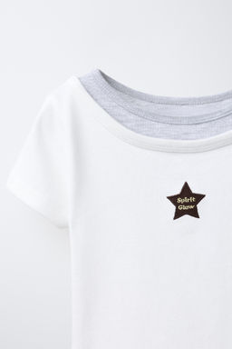 EMBROIDERED STAR T-SHIRT WITH MOCK COLLAR - Zara фото 3