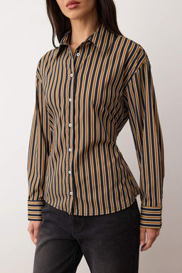 Hardal Cizgili Beli Ayarlanabilir Dokuma Gomlek TWOAW26GO00124 - Trendyolmilla фото 3